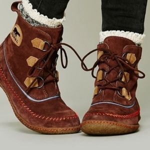 Sorel Free People Leather Brown Lace Up Joplin 7.5